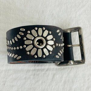 Calleen Cordero Studded Leather Belt 1.75" – Size L – Black with Nickel Hardware
